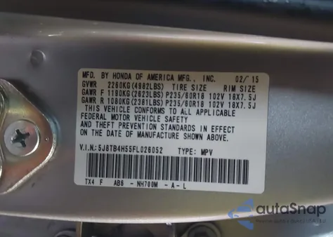 2015 Acura Rdx из США, поврежденный, VIN 5J8TB4H55FL026052